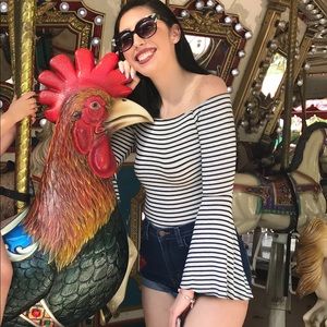 Off the shoulder striped with bell sleeves